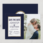 Einfaches Gold-Lined Navy Blue rettet Termine Save The Date (Vorne/Hinten)