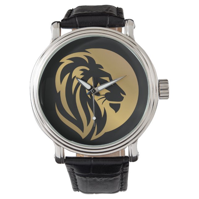 Einfaches Gold Lion Leo Logo Armbanduhr (Vorderseite)