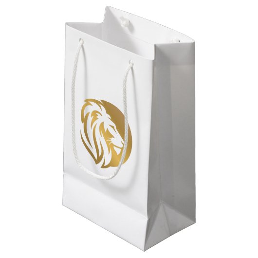 Einfaches Gold Lion Leo Logo Kleine Geschenktüte (Vorderseite Schrägansicht)