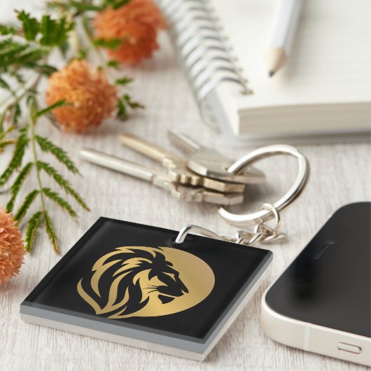 Einfaches Gold Lion Leo Logo Schlüsselanhänger (Vorderseite rechts)