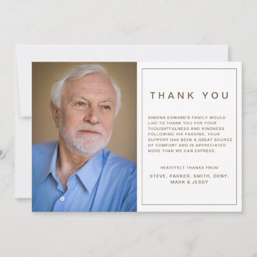 Einfaches Gold Memorial Beerdigung Beileid Foto Dankeskarte (Vorderseite)