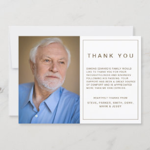 Einfaches Gold Memorial Beerdigung Beileid Foto Dankeskarte