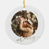 Einfaches Gold Merry Foto Keramik Ornament (Hinten)