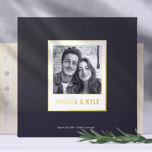 Einfaches Gold Minimalistisch Frame Wedding Foto Gästebuch