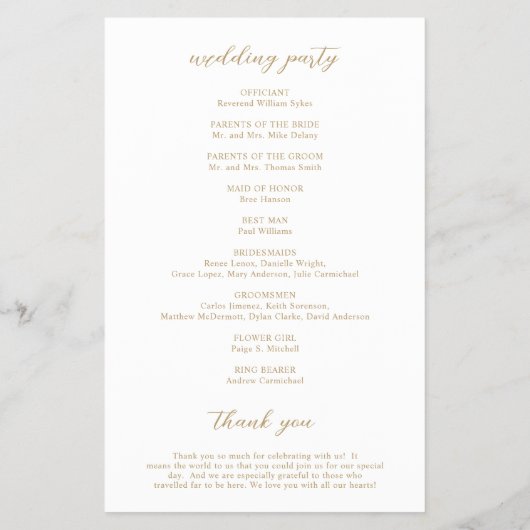 Einfaches Gold Modernes Budget Hochzeitsprogramm (Hinten)