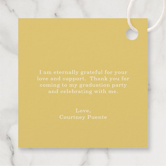 Einfaches Gold Mortar Board Moderner Abschluss Geschenkanhänger (Rückseite)