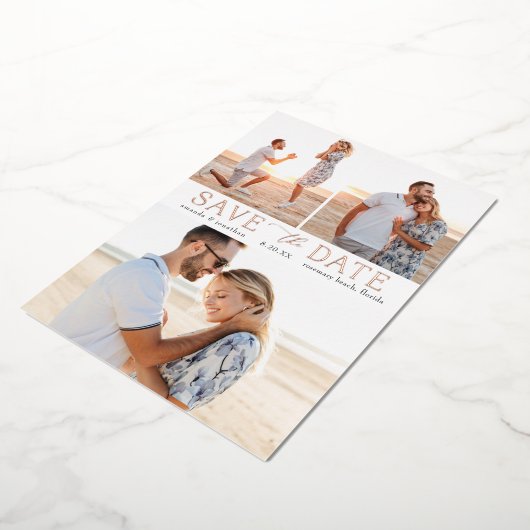 Einfaches Gold-Multiple-Foto Save the Date real Folieneinladung (Gedreht)