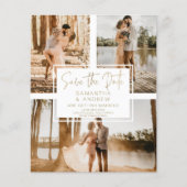 Einfaches Gold Save the Date 3 Foto Budget Hochzei (Vorderseite)