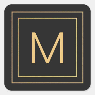 Einfaches Gold   Schwarz   Monogramm Quadratischer Aufkleber
