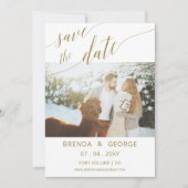 Einfaches Gold Script Calligraphy Elegantes Foto Save The Date (Vorderseite)