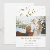 Einfaches Gold Script Calligraphy Elegantes Foto Save The Date (Vorne/Hinten)