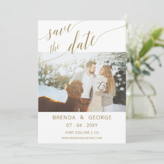 Einfaches Gold Script Calligraphy Elegantes Foto Save The Date