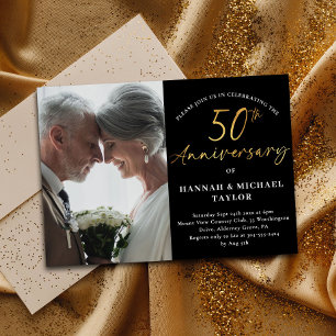 Einfaches Gold Script Foto 50. Hochzeitstag Einladung