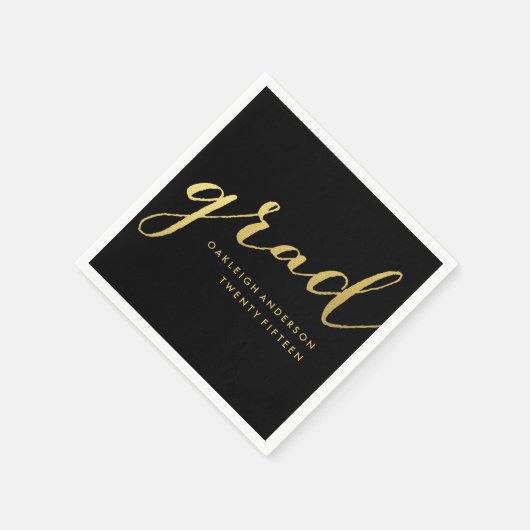 Einfaches Gold-Script in Schwarz | Abschluss Napki Serviette (Ecke)