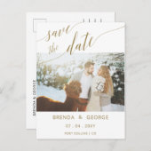 Einfaches Gold Script-Kalligrafie-Save the Date Fo Ankündigungspostkarte (Vorne/Hinten)