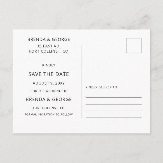 Einfaches Gold Script-Kalligrafie-Save the Date Fo Ankündigungspostkarte (Rückseite)