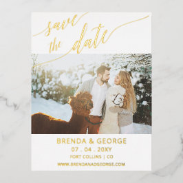 Einfaches Gold Script-Kalligrafie-Save the Date Fo Folie Einladungspostkarte