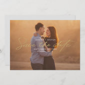 Einfaches Gold Script Overlay-Foto Save the Date Einladung (Vorne/Hinten)