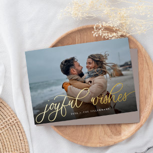 Einfaches Gold Script Overlay Joyful Wishs Foto Folien Feiertagskarte