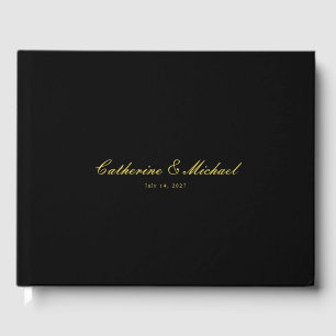 Einfaches Gold-Skript Schwarzes Hochzeitsgästebuch Gästebuch