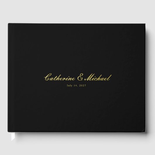 Einfaches Gold-Skript Schwarzes Hochzeitsgästebuch Gästebuch (Vorderseite)