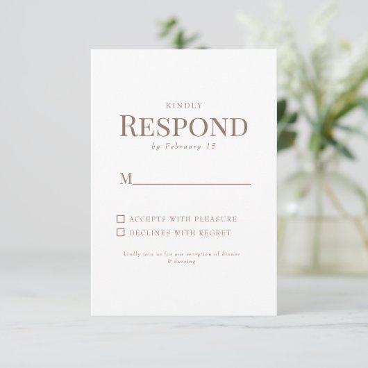 Einfaches Gold Text White Wedding RSVP (Stehend Vorderseite)
