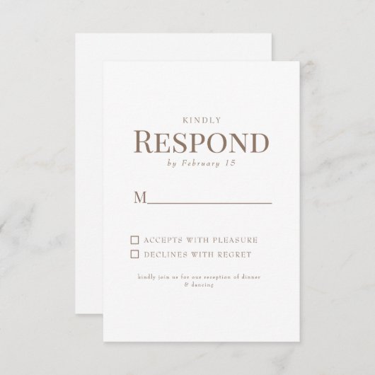 Einfaches Gold Text White Wedding RSVP (Vorne/Hinten)