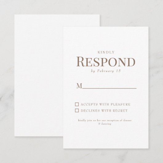 Einfaches Gold Text White Wedding RSVP Karte (Vorne/Hinten)