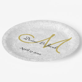 Einfaches Gold White Black Elegant Wedding Monogra Pappteller