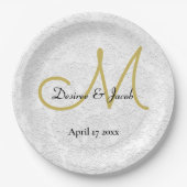 Einfaches Gold White Black Elegant Wedding Monogra Pappteller (Vorderseite)