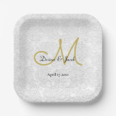 Einfaches Gold White Black Elegant Wedding Monogra Pappteller (Vorderseite)
