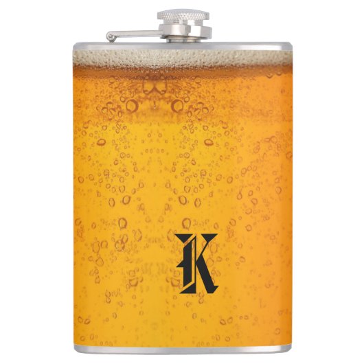 Einfaches Goldbier-Monogramm Weihnachtsfeier Flachmann (Vorderseite)
