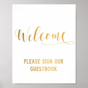 Einfaches goldenes Kalligrafie-Willkommensschild Poster