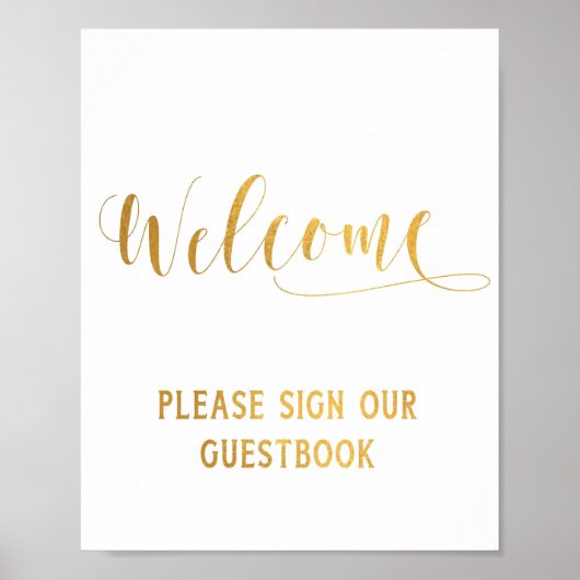 Einfaches goldenes Kalligrafie-Willkommensschild Poster (Vorne)