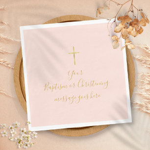 Einfaches goldenes Kreuz Taufe Blush Pink Serviette