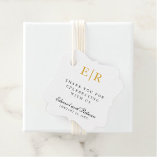 Einfaches goldenes Monogramm Elegante Hochzeit Geschenkanhänger