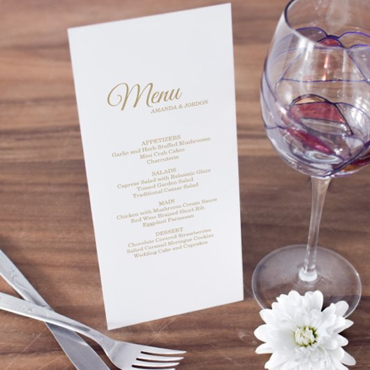 Einfaches Goldkalligrafisches Hochzeitmenü Menükarte