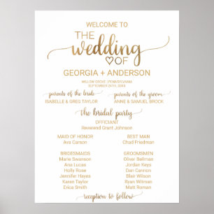 Einfaches Goldkalligrafisches Hochzeitsprogramm Poster
