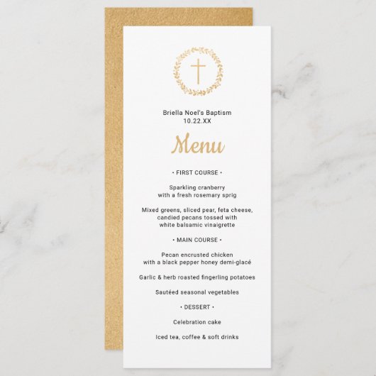 Einfaches Goldkranz mit Taufmenü Einladung (Vorne/Hinten)