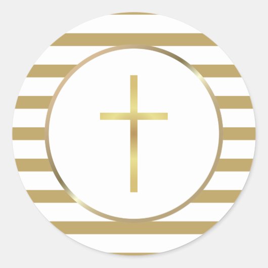 Einfaches Goldkreuz Eleganter Streifen Runder Aufkleber (Vorderseite)