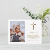 Einfaches Goldkreuz mit Herz-Foto-Taufe Dankeskarte (Stehend Vorderseite)