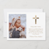 Einfaches Goldkreuz mit Herz-Foto-Taufe Dankeskarte (Vorderseite)