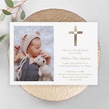 Einfaches Goldkreuz mit Herz-Foto-Taufe