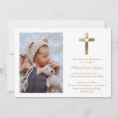 Einfaches Goldkreuz mit Herz-Foto-Taufe Einladung (Vorderseite)