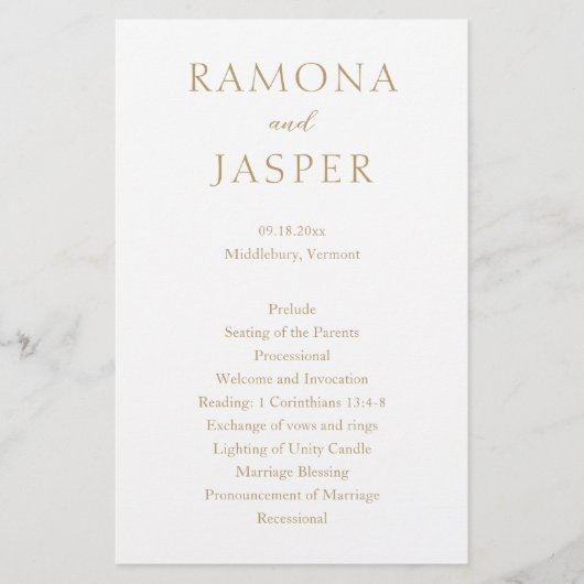 Einfaches Goldkühnes Hochzeitsprogramm (Vorne)