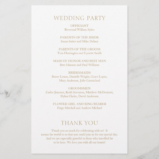 Einfaches Goldkühnes Hochzeitsprogramm (Hinten)