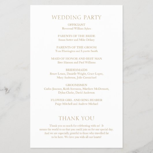 Einfaches Goldkühnes Hochzeitsprogramm (Hinten)