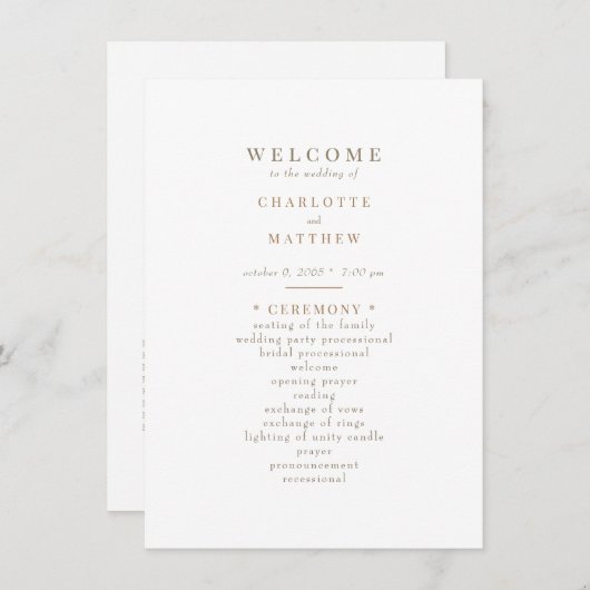 Einfaches Goldtext-Hochzeitsprogramm (Vorne/Hinten)