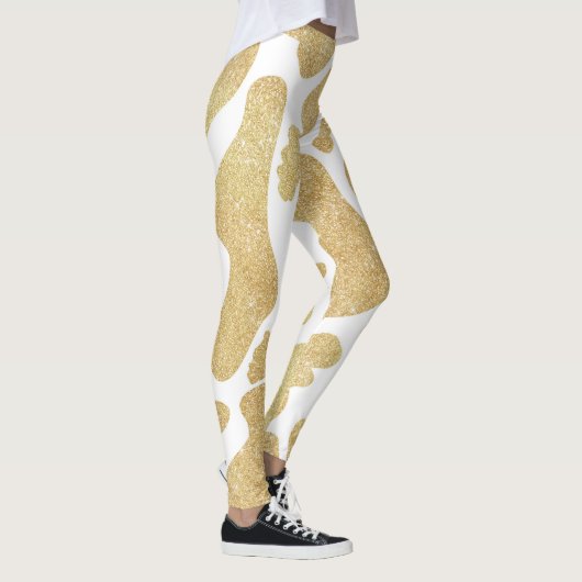 Einfaches goldweißes großes Kuhmuster Tiermuster Leggings (Rechts)