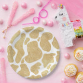 Einfaches goldweißes großes Kuhmuster Tiermuster Pappteller (Party)